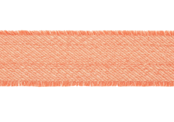 Isolated ribbon trim embellishment, fringed edge, light orange hue, woven textile stripe