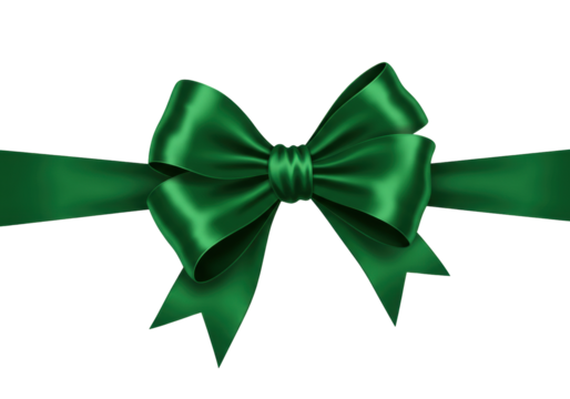 Isolated emerald green ribbon bow tie, satin smooth holiday Christmas decoration element