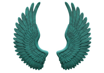 Isolated decorative wings in turquoise, symbolic element, fantasy angel wings, heavenly wings