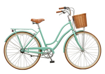Isolated classic cruiser bicycle with basket, leisure ride on two wheels, healthy lifestyle