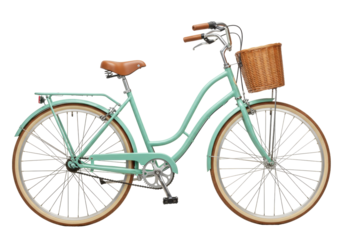 Isolated classic cruiser bicycle with basket, leisure ride on two wheels, healthy lifestyle