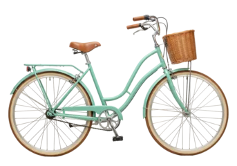 Fototapeten Fahrrad Isolated classic cruiser bicycle with basket, leisure ride on two wheels, healthy lifestyle  © Julia