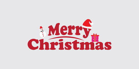 Merry Christmas calligraphy Greeting with Santa Hat and Snowman on white Background. Christmas Text,  Christmas Background vector, Christmas greeting Card, Holiday Card, Calligraphy Font style Banner