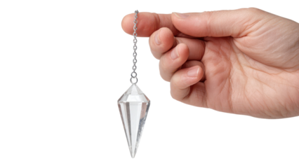 Hand Holding Crystal Pendulum - Divination and Healing on White
