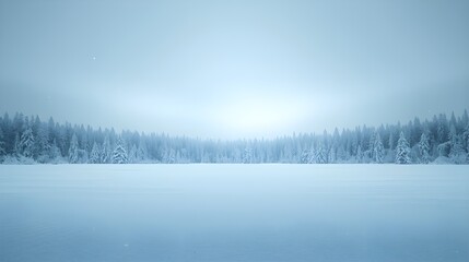 Winter Frost Landscape Background &ndash; Snowy Forest Horizon in Cold Blue Tones (Horizontal)

