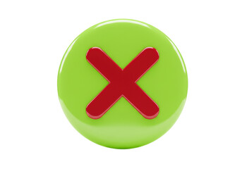 Obraz premium Isolated green rounded button, shiny error sign with a red cross mark to signify failure