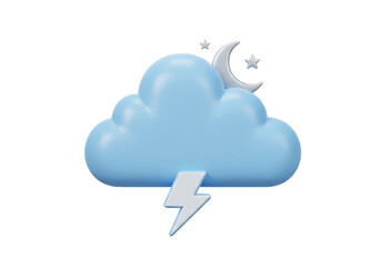 Isolated Light-Blue Cloud With Lightning, Moon, and Stars for Night Weather Conditions