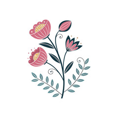 Elegant floral vector illustration featuring different blooming flowers with different colors on a white background, perfect for decorative design, invitations, textiles, and botanical art project
