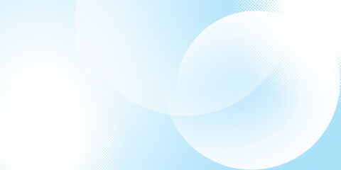 Minimalist abstract background featuring soft calming palette light blue and white. Elements two large, overlapping circles that create sense of depth and flow and Halftone dot circles