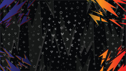 Intense Abstract Digital Gaming Background with Neon Lightning Shards. Dynamic Dark E-Sport Banner Design with Controller Symbols Pattern and Futuristic Glow