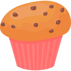 Chocolate Chip Muffin in a Pink Paper Liner Isolated on a White Background with Warm Lighting