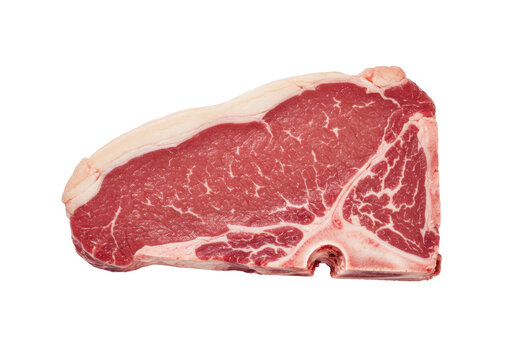 Isolated raw beef steak with fat trim, ready for grilling, cooking, or steakhouse service