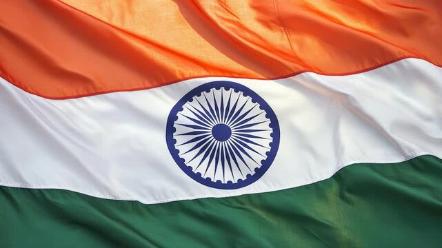 A detailed view of the Indian tricolor flag with its iconic design and colors