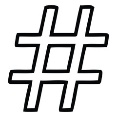 Fototapeta premium Hand-drawn hashtag symbol simple black and white vector illustration isolated on white background for social media and web design