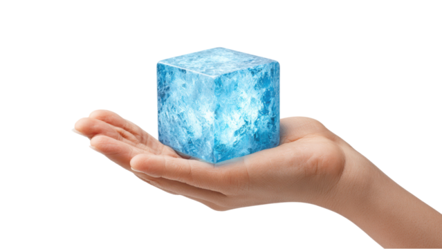 Hand Holding Ice Cube - Cool Refreshment Concept - Powered by Adobe