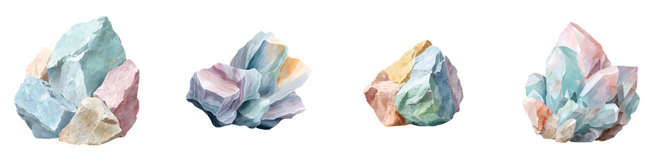 Obraz premium Watercolor Crystal Clipart Set - Pastel Gemstones for Creative Projects