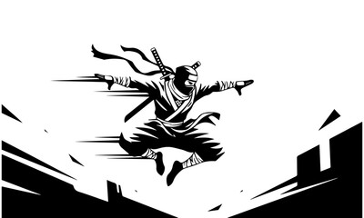 Monochrome Ninja Flying Leap with Speed Effect