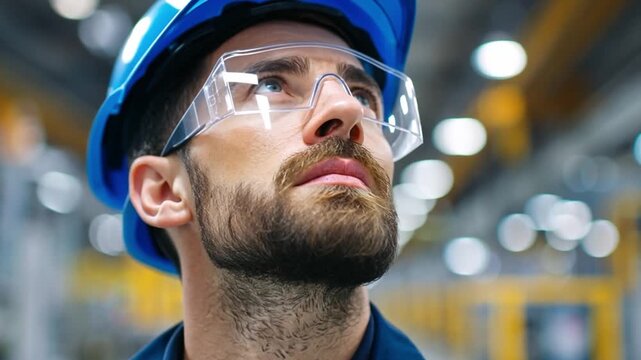 Augmented safety systems alerting a worker to a potential hazard on the factory floor, a scene of proactive protection.
