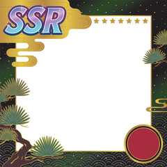SSRレアリティカード風の和風ベクターフレーム／松と青海波のSNS用正方形飾り枠