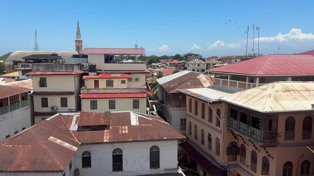 View of Stone town Mji Mkongwe Zanzibar city UNESCO world heritage sit tanzania town skyline
