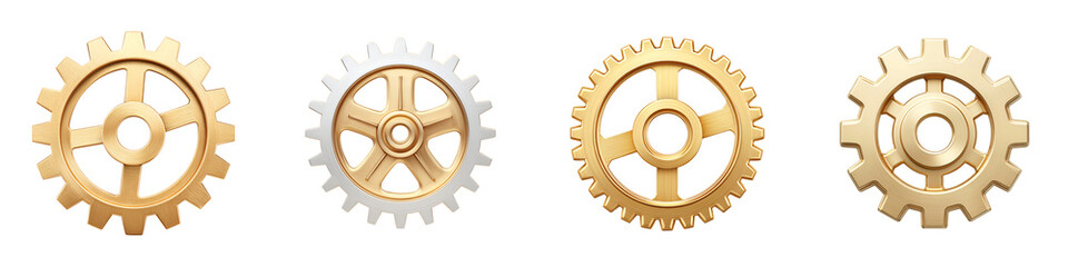 Set of Golden Gears and Cogs: Industrial and Steampunk Elements