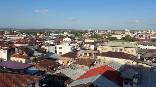 View of Stone town Mji Mkongwe Zanzibar city UNESCO world heritage sit tanzania town skyline