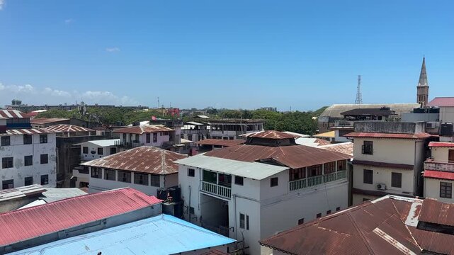 View of Stone town Mji Mkongwe Zanzibar city UNESCO world heritage sit tanzania town skyline