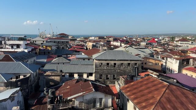 View of Stone town Mji Mkongwe Zanzibar city UNESCO world heritage sit tanzania town skyline