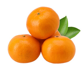 Close-up, Pile of orange fruits with leaves (mandarin oranges) isolated, transparent PNG, PNG format, cut out