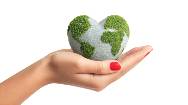 Eco-Friendly World: Heart-Shaped Earth in Hand