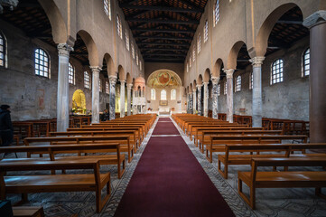 Fototapeta premium Between ancient history, art, and nature. The island of Grado in winter. The village and the sea. Friuli