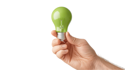 Green Light Bulb in Hand - Eco-Friendly Energy Concept