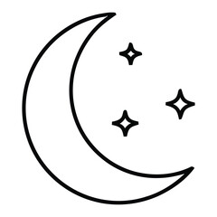 Crescent moon and stars icon simple line art vector illustration isolated on white background for app design