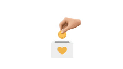 Donation Box with Heart and Hand Placing Coin