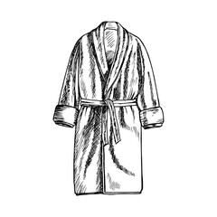 Bathrobe sketch illustration. Outline drawing in engraving style. Hand-drawn vector line art clipart, isolated