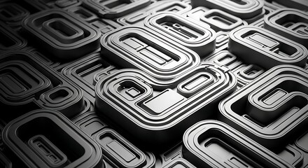 Monochromatic Abstract Pattern of Interlocking Rectangular and Rounded Shapes gray