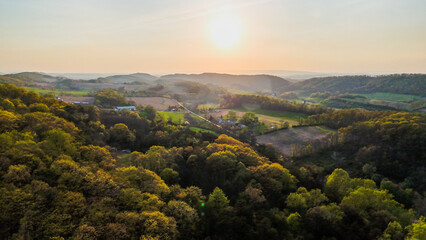 Aerial landscape of corn fields farmland mountains sunset rural Appalachia Central Pennsylvania © Andrew