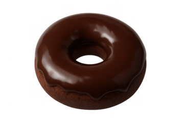 Chocolate glazed donut with frosting on transparent background