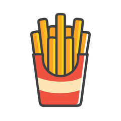 French Fries in Red Box Vector Icon, Classic Fast Food Cartoon Illustration