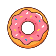 Pink Glazed Donut with Sprinkles Vector Icon, Sweet Dessert Cartoon Illustration