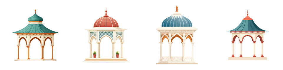 Fototapeta premium Elegant Arabic Architecture Elements: Ornate Gazebo Collection
