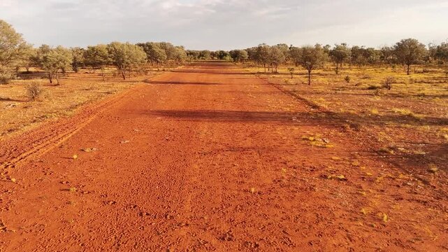 Taking off from an outback runway on a cattle station in Queensland, Australia