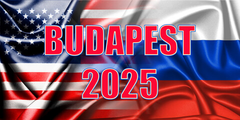 Flags of Russia and the United States. Budapest Summit 2025. Flags.