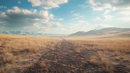 A deserted, drought-stricken farmland with dry soil and no vegetation, symbolizing food security challenges