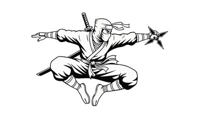 Monochrome Ninja Leaping with Shuriken