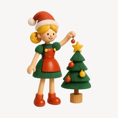 Fototapeta premium Festive wooden doll decorates tree.