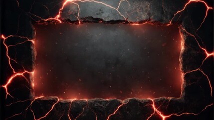 Molten lava cracks glowing fiery orange embers surround dark volcanic rock surface creating intense volcanic eruption effect with glowing molten rock and fiery embers crack heat sparks - Powered by Adobe