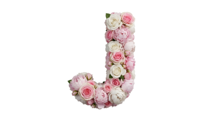 Letter J Made of Pink and White Flowers on Transparent Background
