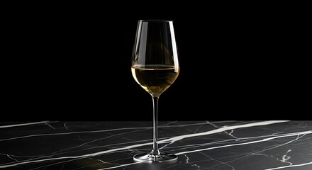 Elegant white wine glass on black marble background perfect for wine tasting event