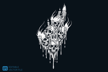 Melting Skulls and Candles Graphic Design Element.